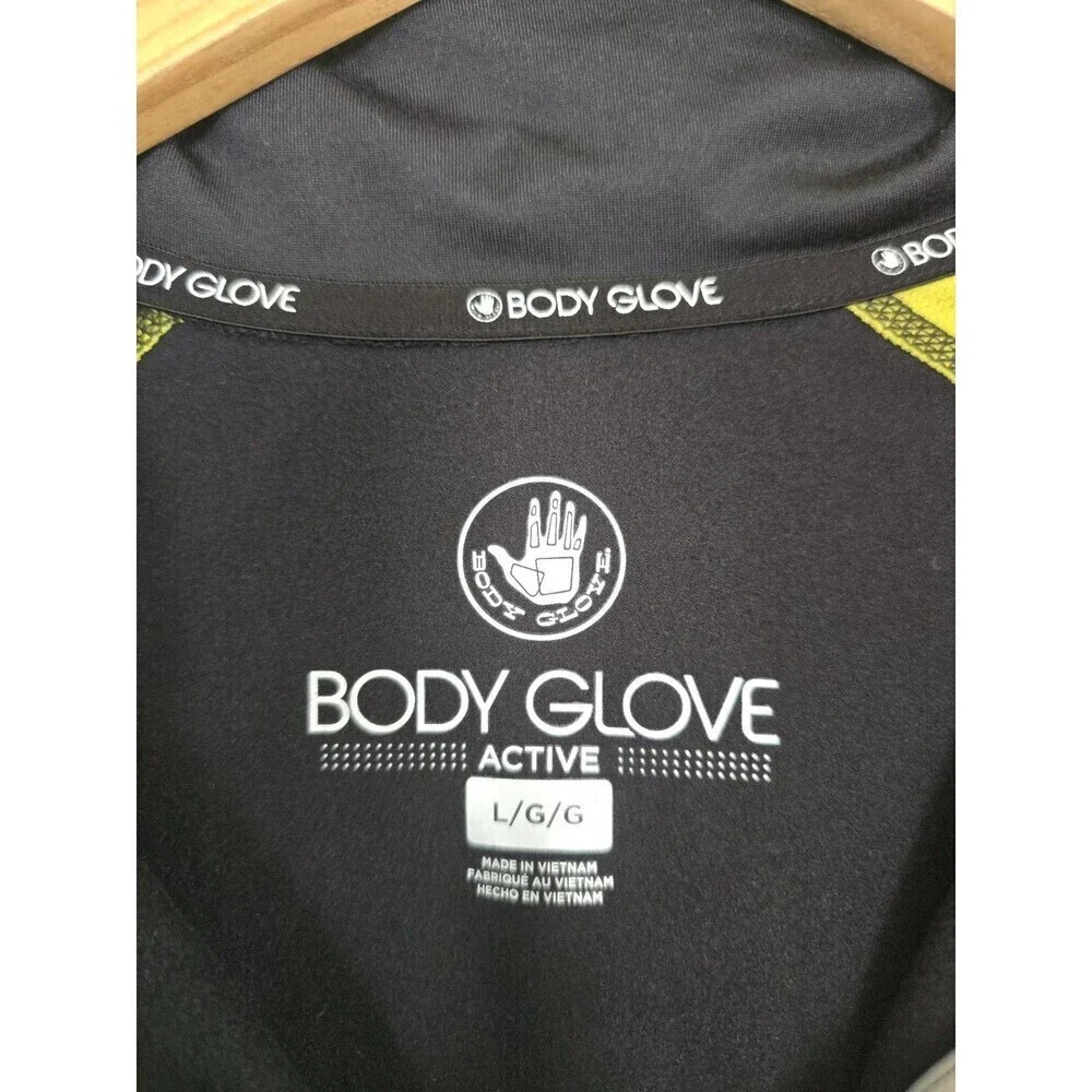 Body Glove Mens Large Quater Zip Athletic Pullover Shirt Black Stretch Active
